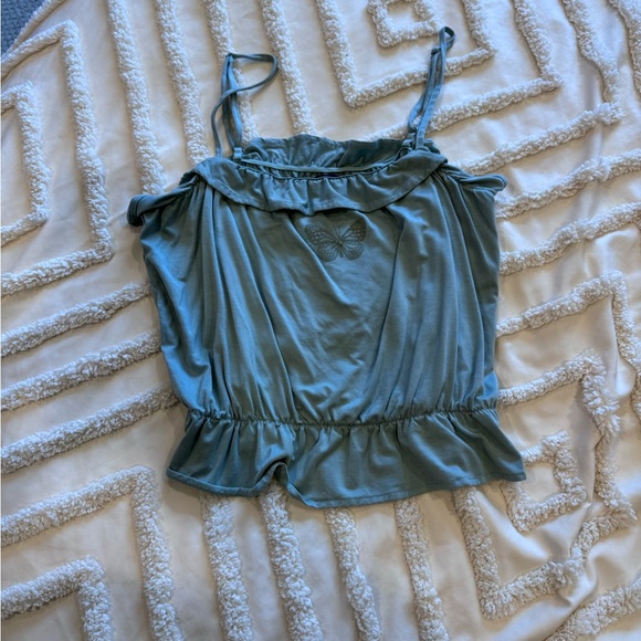 Volcom Teal Butterfly Ruffle Cami - Picture 1 of 3